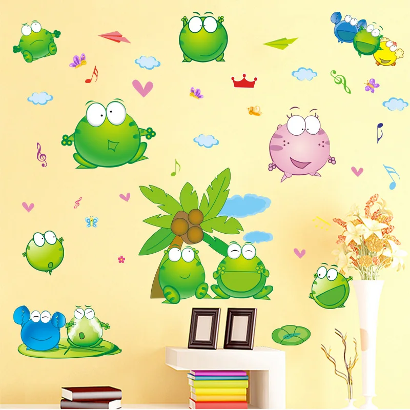 

Cute pond frog cartoon animal wall stickers for kids rooms baby bedroom bathroom tile glass door decoration self adhesive decals