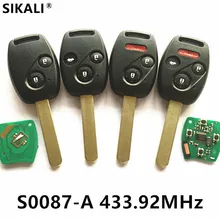 Дистанционный ключ для S0087-A 433 МГц для Honda Accord Element CR-V HR-V Fit City Jazz Odyssey Shuttle Civic Car Keyless управление Fobik