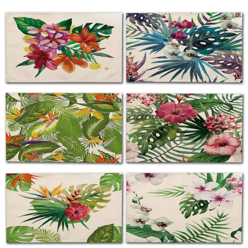 

1Pcs Tropical Plant Monstera Pattern Placemat Coaster Dining Table Mats Cotton Linen Pad Bowl Cup Mat 42*32cm Home Decor MP0013