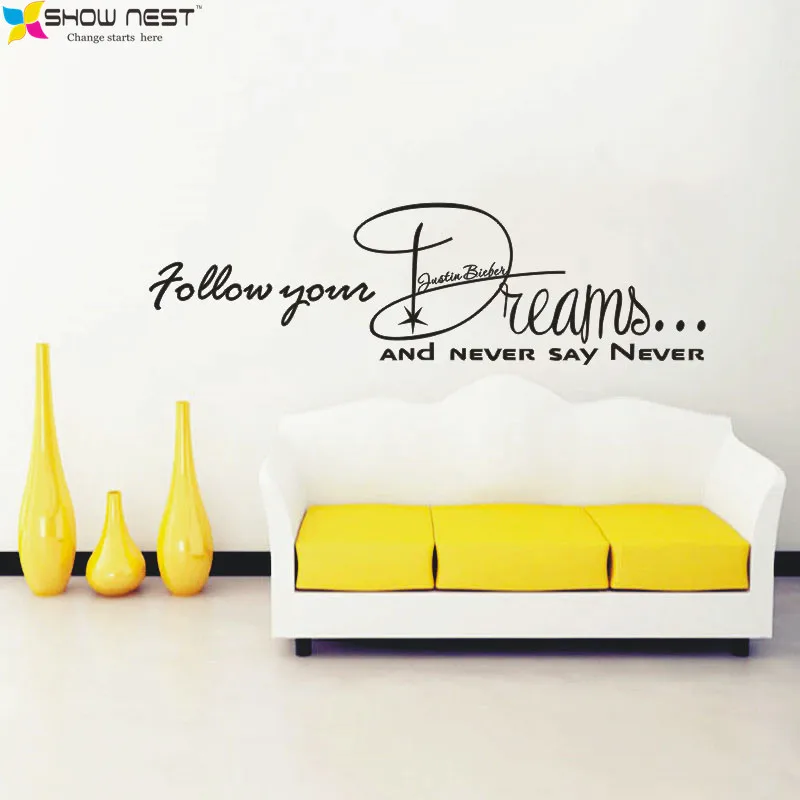 2016 Hot Justin Bieber Lyrics Wall Stickers "Never say never" Boy's