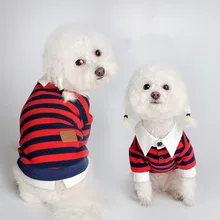 Хлопковая рубашка для собак; сезон весна-осень; собачья одежда в полоску; вязаная рубашка; одежда для щенков; одежда для чихуахуа; костюм для домашних животных