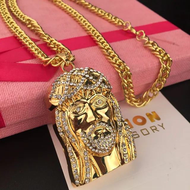 MCSAYS Hip Hop Jewelry Golden Iced Out Bling Jesus Head