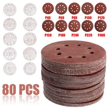 80pcs 125mm Sanding Disc 5Inch 40-400 Mix Orbital Sander Hook Loop Sandpaper Sander Sander Accessories Abrasive Tools