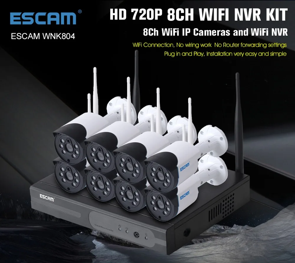 ESCAM WNK804 8ch 720 P Беспроводной NVR комплект Открытый ИК с NVR комплект для дома завод супермаркет применение