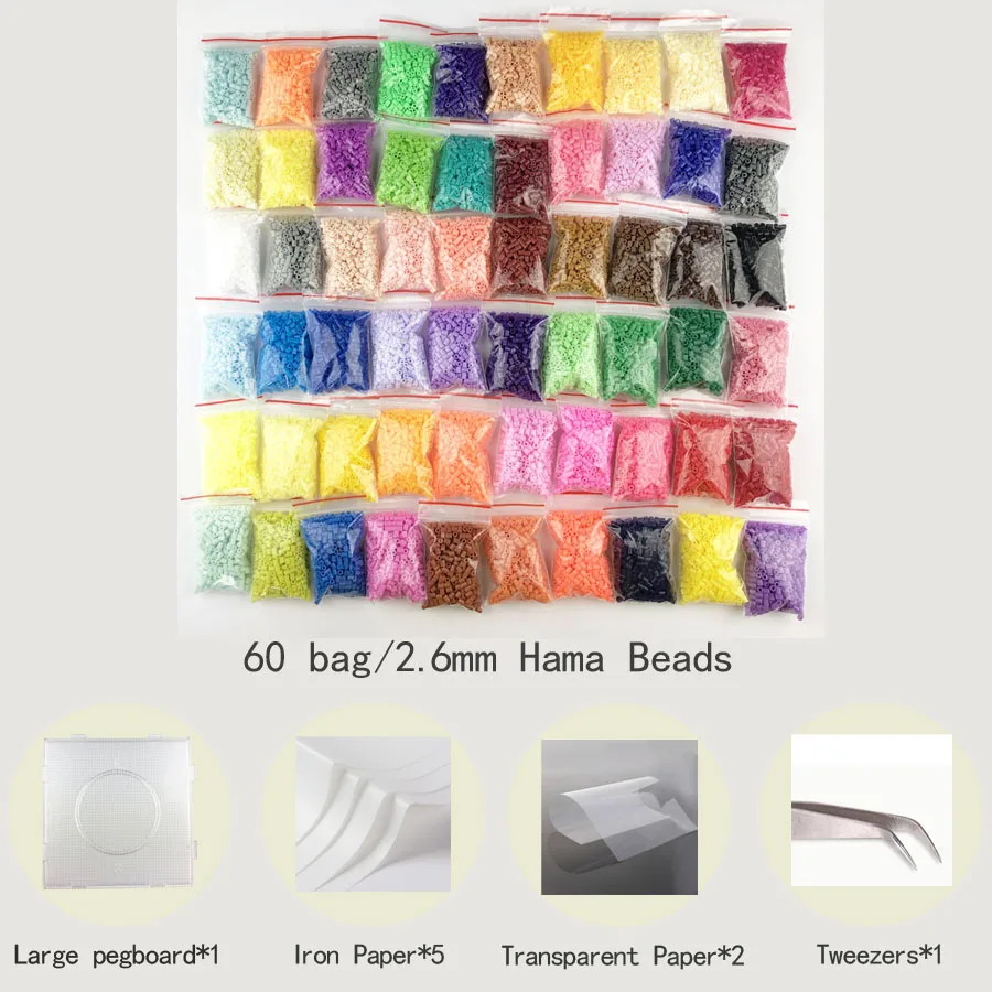 Мини 2,6 perler/Хама бусины PUPUKOU бусины и инструмент 2,6 мм pegboard обучающая игрушка предохранитель бисера головоломки 3D для детей - Цвет: 60 colors