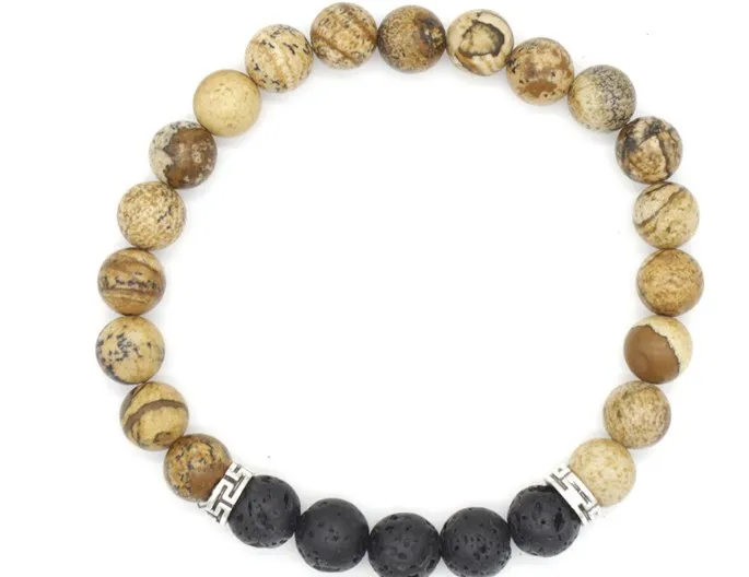 

8mm ul646 Buddha elastic thread adjusted black volcanic lava Stone bead essential oils diffuser picture stone Bracelet Bangles
