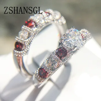 

Spring Collection 925 Silver filled Ring Set Sparkling Love Heart Clear CZ Rings for Women Jewelry Saint Valentine's Day Gift