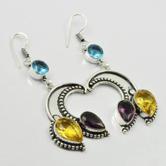 

Citrines & Amethysts , Silver Overlay on Copper Earrings, 70 mm , E2096