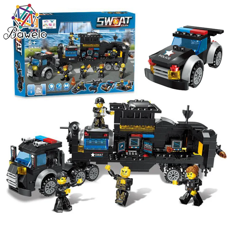 

Military Police Station Helicopter Car Model Building Blocks Compatible City Swat Police Figures Bricks Educational Kids Toys