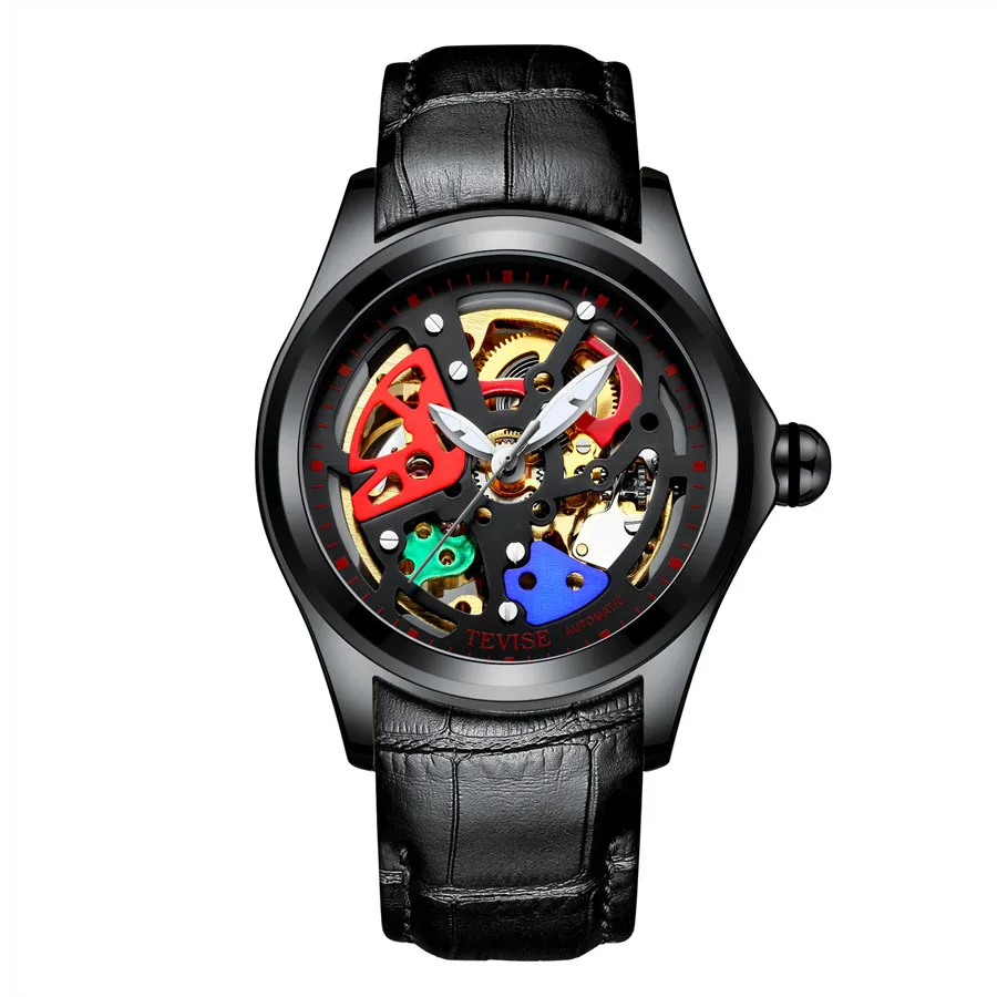 TEVISE ساعات رجالي الأعلى العلامة التجارية الفاخرة التلقائي ووتش الرجال ساعات آلية للماء مضيئة الجلود Wriswatch للرجال ساعة