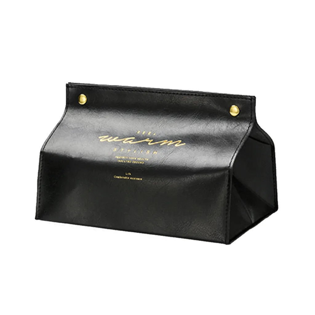 PU Leather Facial Tissue Box Cover Rectangular Napkin Snap Closure Hold Home Car