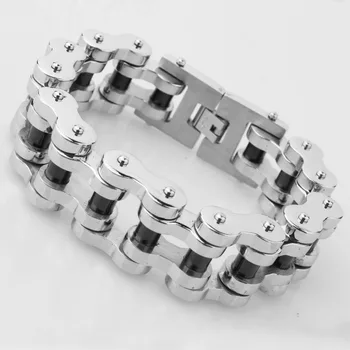 

22mm Wide Newest Arrival Silver Black Color Heavy Stainless Steel Motorcycle Bicycle Link Chain Bracelet For Men Boy Jewelry 9"