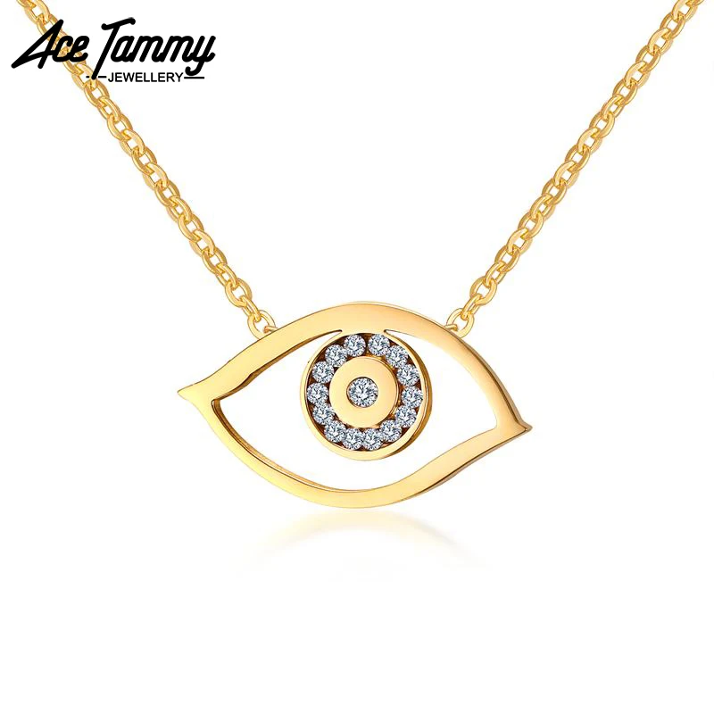 

Shiny Rhinestones Stainless Steel Necklace for Women Evil Eye Pendant Link Chain Lucky Charm Gold Plate Necklace
