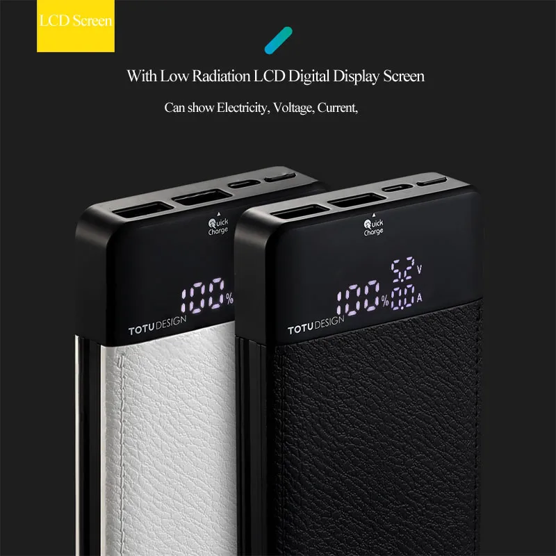 TOTU 10000mah LCD Quick Charge 3.0 Power Bank Dual USB External Battery Pack Charger For iPhone Xs Max QC3.0 Phone Powerbank