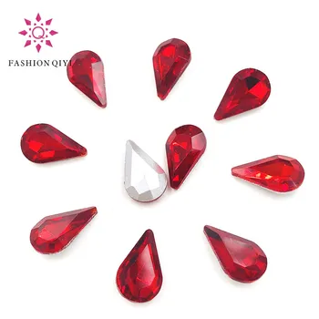 

Free shipping 5X8mm/6X10mm/8X13mm Red Teardrop pointback pear shape Glass crystal rhinestones 50pcs diy Nail art accessories