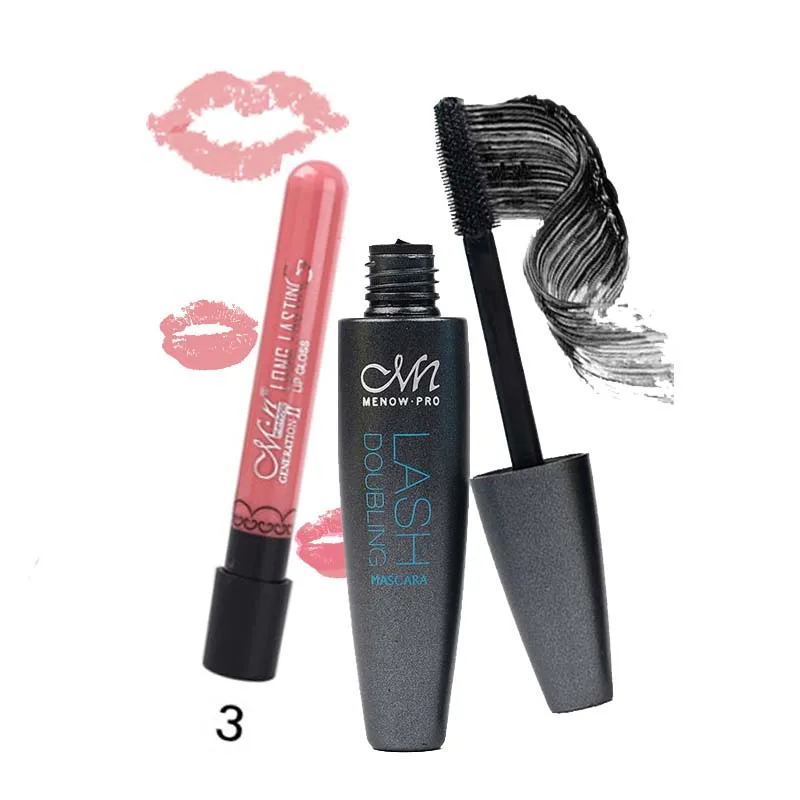 MENOW Марка Cosmetics set 1 шт. Водонепроницаемый удлинение Тушь для ресниц и 1 шт. 14 Цвет дополнительно Бархат Блеск для губ составляют 5304