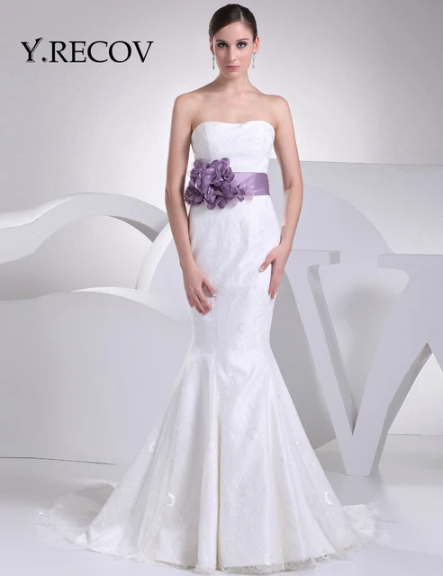 Simple Lace Wedding Dress Yd2225 Trumpet Sweetheart Purple Sash Simple Lace Wedding Dress Yd2225 Trumpet Sweetheart Purple Sash Mermaid Gown