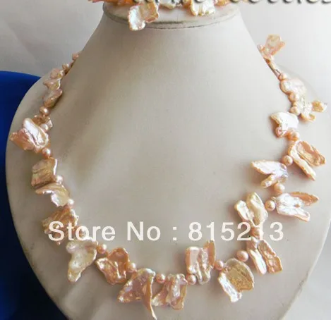 

ddh00774 18'' 17mmx20mm Pink Baroque Freshwater Pearl Necklace Bracelet Set