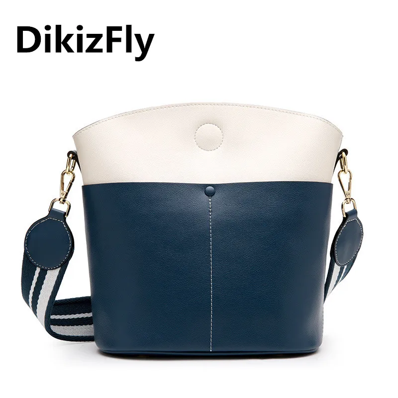 

DikizFly New Split Leather women bags Bucket handbags women Panelled Shoulder bags Composite bag Crossbody bolsa feminina 2019