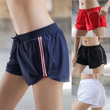 Летние спортивные шорты с боковой молнией поддельные два быстросохнущие дышащие шорты для бега, фитнеса, спортзала, йоги женские шорты в полоску размера плюс S-XL