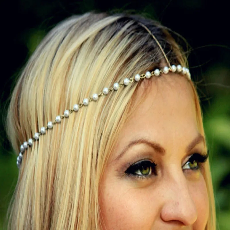 

European and American foreign trade ornaments are simple and beautiful handmade beaded pearls hairbands hair ornaments