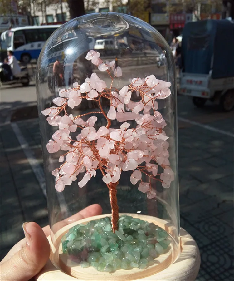 

Natural quartz crystal rose crystal tree dongling jade (glass cover)
