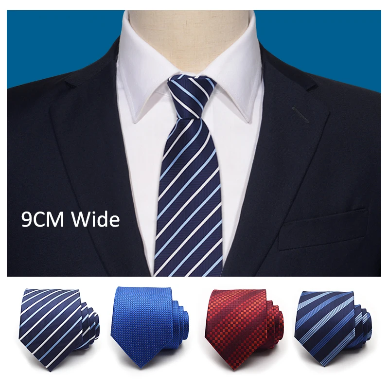 Classic Blue Striped 9cm Wide Boss Ties for Men Gravatas Fashion ...