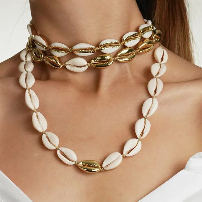 

Natural Sea Shell Necklaces for Women Inlaid Gold Edge 2019 Fashion Jewelry Clavicle Chain Female Choker Necklace Girls Gift
