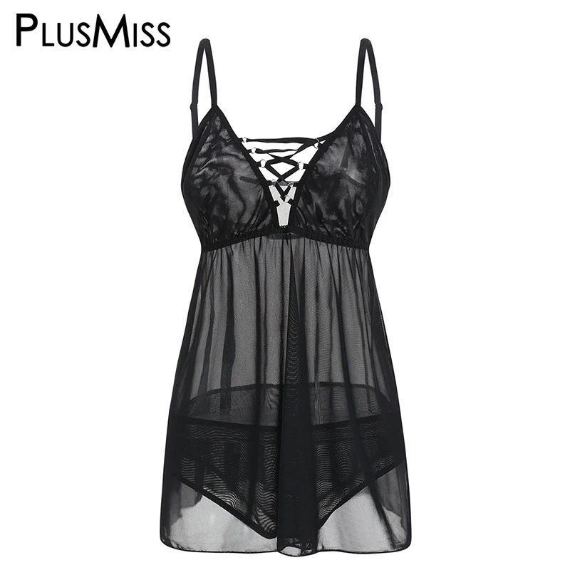 PlusMiss размера плюс 5XL Спагетти ремень кружево Ночная рубашка одежда для сна халат