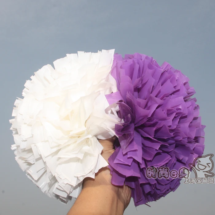 

10pcs Cheerleading pom Plastic purple and white,1000*3/4" wide streamers handle