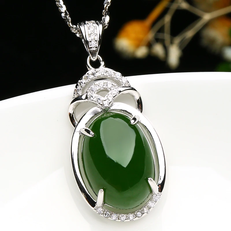 Upscale atmosphere natural Hetian jade Jasper Pendant 925 silver inlaid