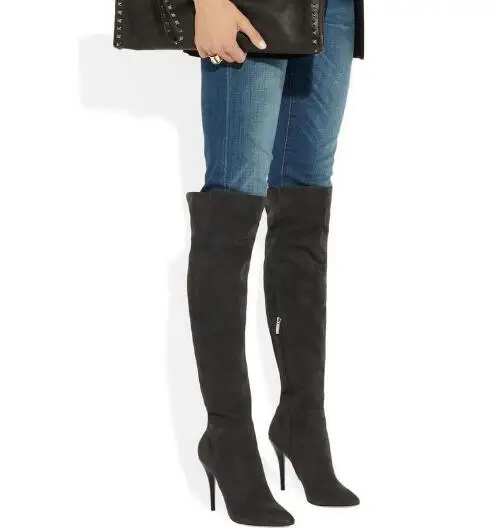 

Winter women black multipurpose pointed toe high heel long boots Ladies'wine red super high thin heel over-the-knee long boots