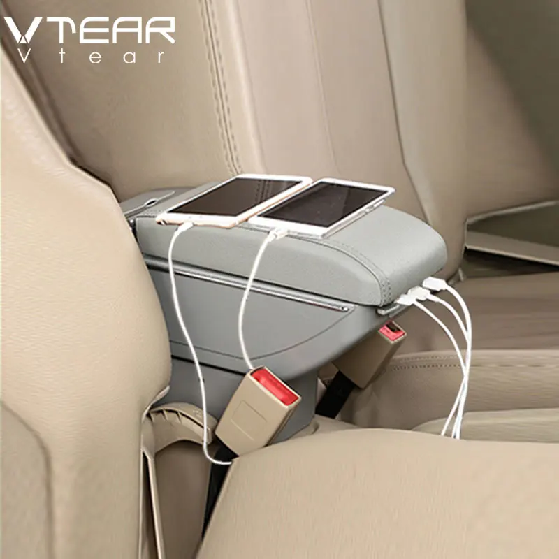 Vtear для peugeot 307, пежо аксессуары, автомобильный подлокотник, кожаный подлокотник, usb ящик для хранения, внутренние детали, АБС-пластик, центральная консоль, украшение 2005 подлокотник для авто - Название цвета: USB Gray