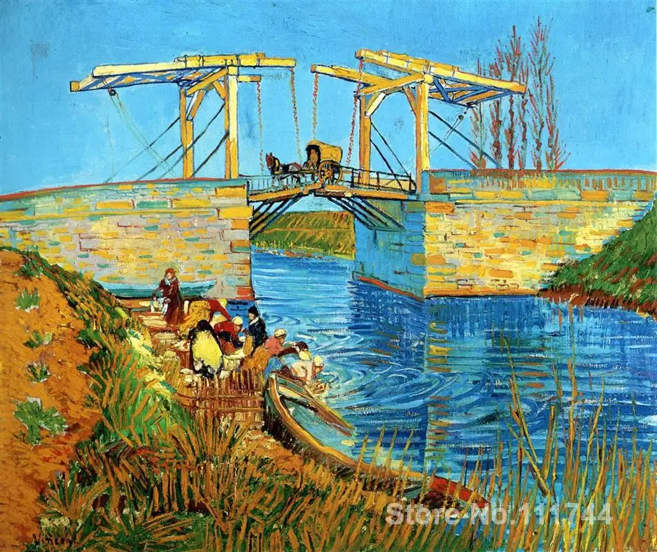 

Impressionist painting The Langlois Bridge at Arles with Women Washing Vincent Van Gogh art home decor Handmade High quality