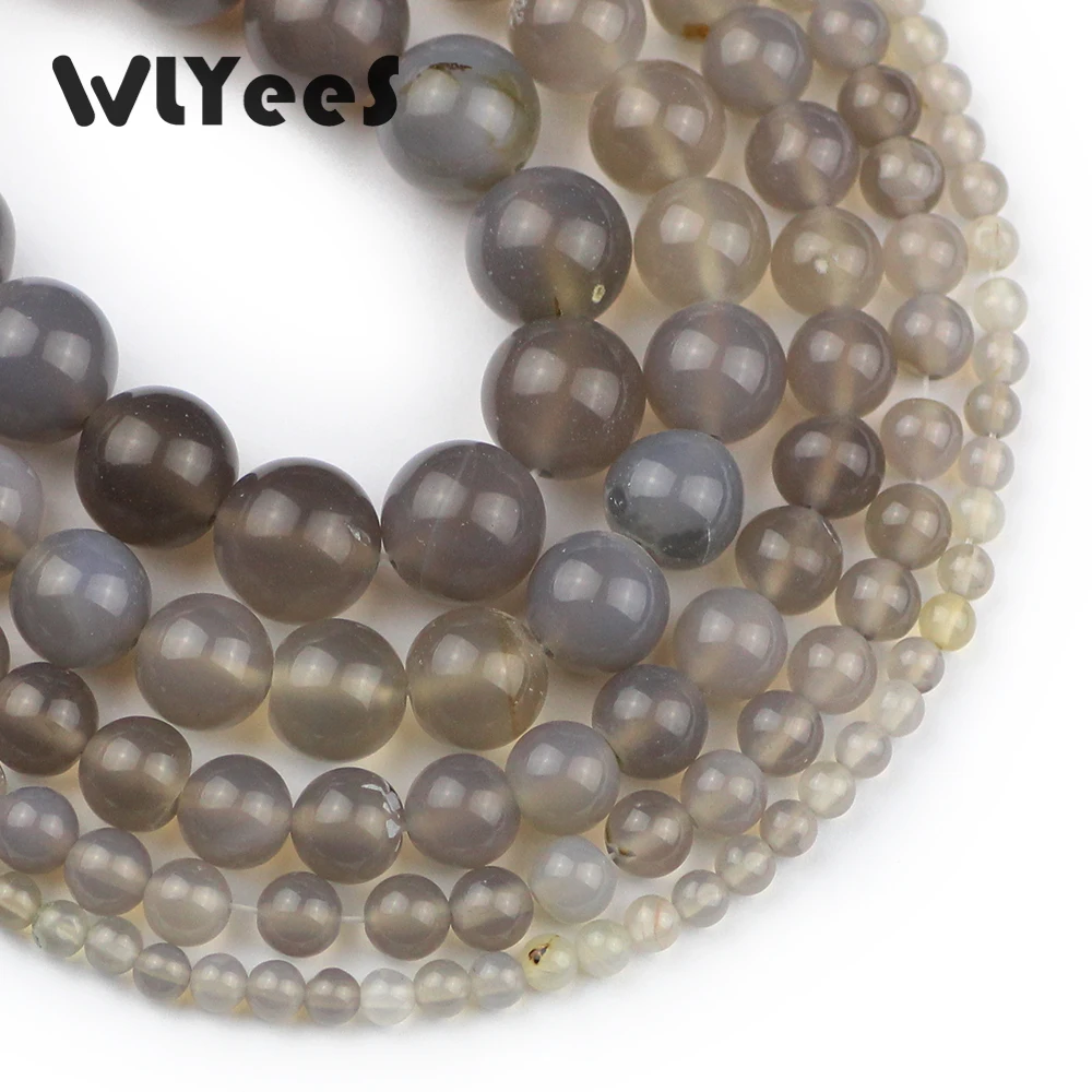 WLYeeS Серые сердолические бусины из натурального камня 4 6 8 10 12 мм круглые шарики
