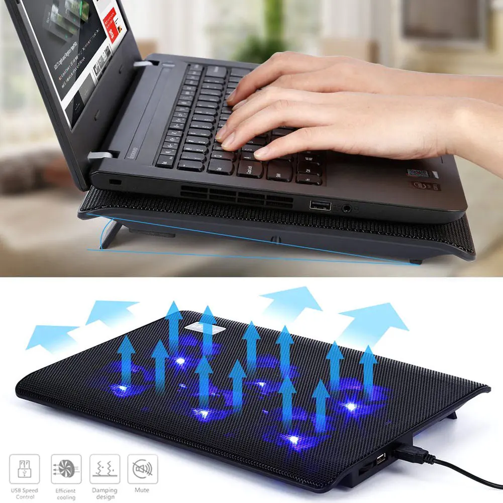New Portable Laptop Cooler With 6 Fans Cooling Pad 2 USB Ports