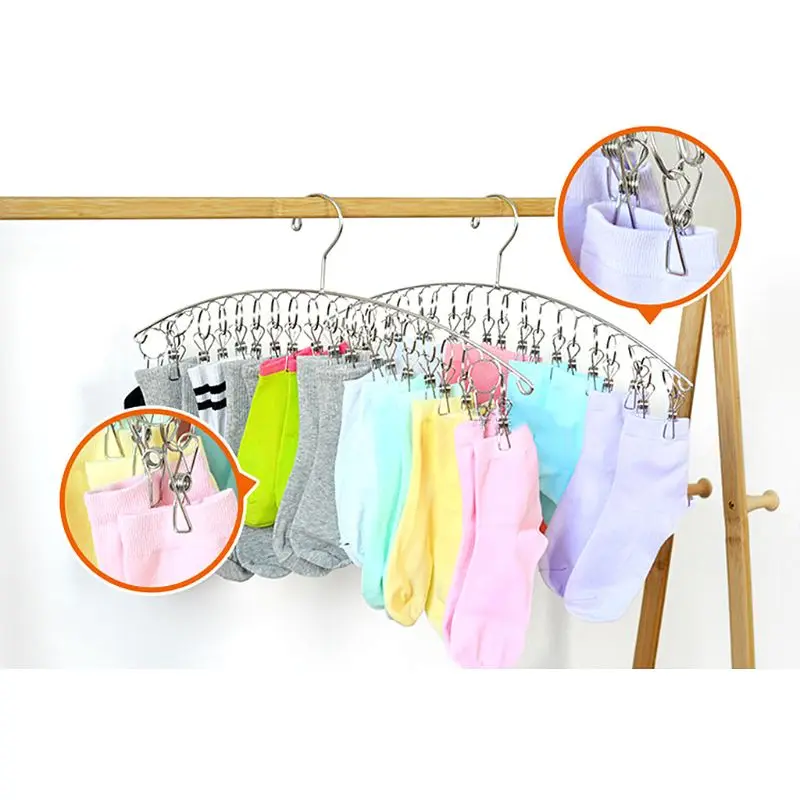 Windproof Clothes Hanger Laundry Socks Gloves Hanging Rack Stainless Steel Magic Fixed Clip Shelf Outdoor