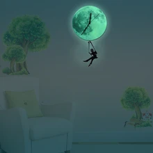 Funlife(TM) Little Boy Swinging on the Moon Glowing Wall clock,Swing Pendulum Clock, Quartz Silence for Kids Room,30cm12″