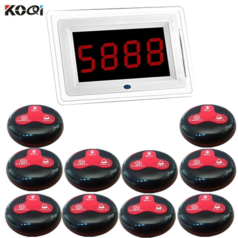 

Wireless Pager Coaster Restaurant Call Paging System 1 Host Display+10 Table Bell Button Pager Restaurant Equipment