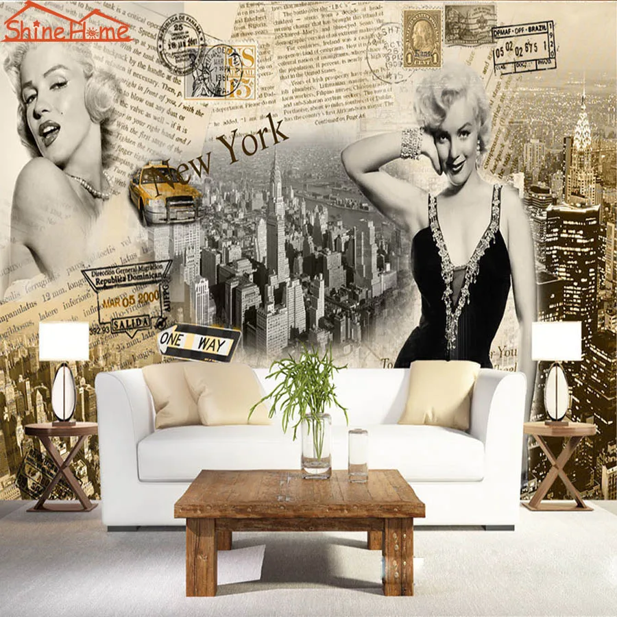 

Photo Wallpaper for Walls 3d Wall Paper Home Decor Mural Rolls Living Room Goddess Superstar Marilyn Monroe Newspaper Prints Art