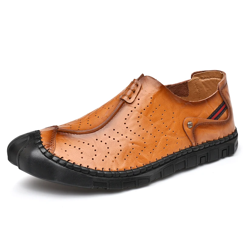 Классические удобные мужские повседневные туфли; лоферы; Мужские Винтажные кожаные туфли ручной работы; мужские туфли на плоской подошве; Лидер продаж; мокасины; большие размеры - Цвет: Orange-1