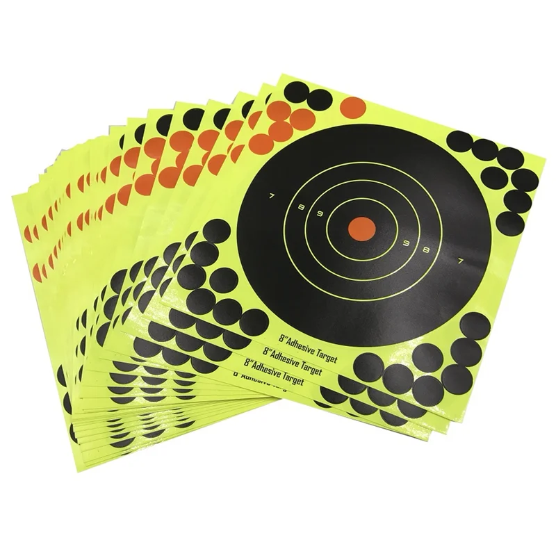 

10pcs 8"x8" Bullseye Splatter Burst Reactive Shooting Target Shoot Fluorescent Yellow Upon Impact Rifle Pistol AirSoft