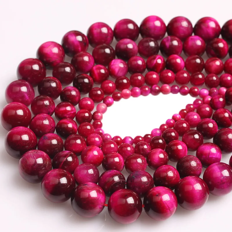 

Natural Fushia Rose Red Tiger Eye Agates Stone Beads Round Loose 15" Strand 4 6 8 10 12MM Beads for Jewelry Making DIY Bracelets