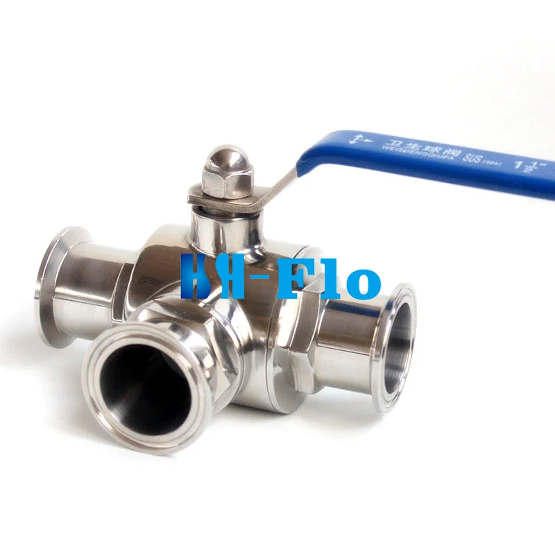 3/4" Stainless Steel 316L Three way T Type Clamp Connection Sanitary Ball valve 