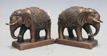 

Chinese Pure Bronze Copper Auspicious Elephant Home Feng Shui Statue pair