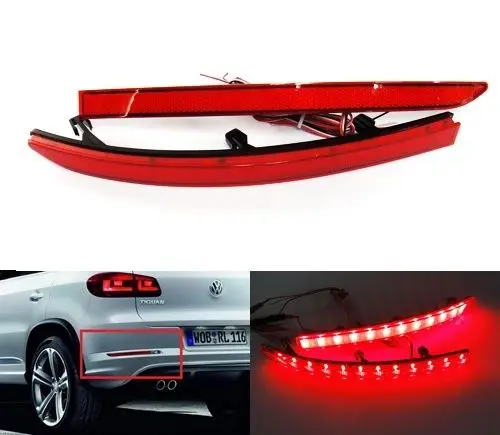 

2x Red Lens Rear Bumper Reflector Tail Brake Fog Stop Turning Driving Backup Warning Lights For Volkswagen 5N Tiguan 2007-16