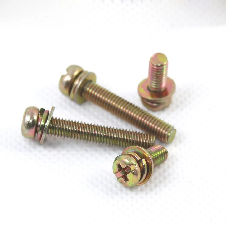 

30pcs M4 Color-plated zinc iron Phil-Slot screw Round head nickel plated three combination screws bolts 6mm-16mm length