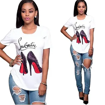 Showtly High-heeled shoes Female oversized Women T-shirt Korean Fashion Clothing Streetwear Vogue T-shirts
