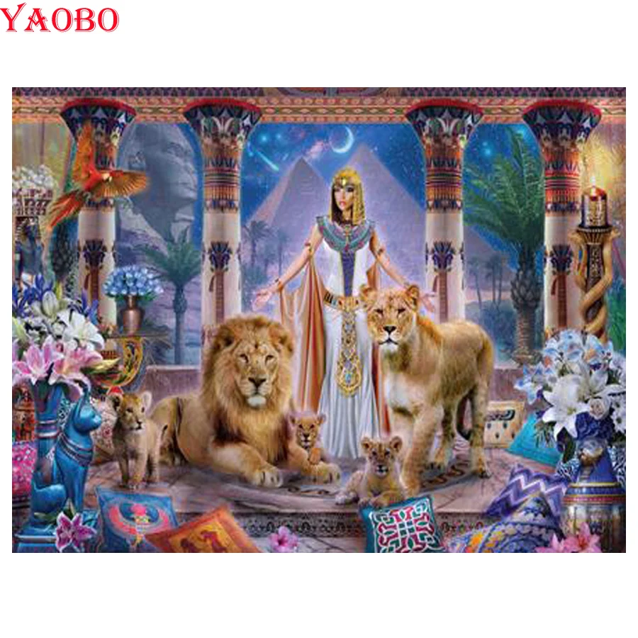 

Full Square/Round Drill 5D DIY Diamond Painting "Egypt Queen Lions" Patterns bead Embroidery Cross Stitch Mosaic Home Decor Gift