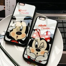 New mickey minnie estilo espelho fundas tpu case capa do telefone para iphone 7 6 6 s capa caso de telefone pintura para iphone 7 6 6 s mais saco